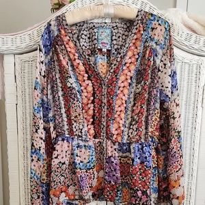 Rare Johnny Was Floral Button Down Shirt Blouse Sz Medium NWOT PRISTEEN Rayon